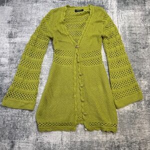 White Fox Dress Womens XS/S Green Crochet Knit Open Flare Sleeve Y2K Boho Beach